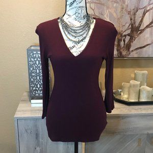 INC Burgundy V-Neck long sleeve Top - MED